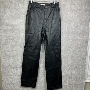 House Of CB Faux Leather Black High Waisted Straight‎ Trousers Pants Size Large